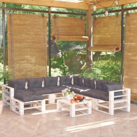 9-piece pallet garden furniture and pine wood cushions by vidaXL, Garden sets - Ref: Foro24-3066220, Price: 719,99 €, Discoun...