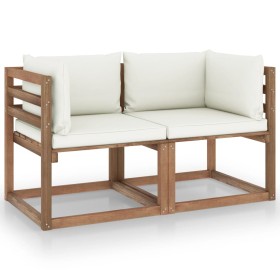 Garden sofa made of 2-seater pallets with white cushions by vidaXL, Garden sets - Ref: Foro24-3067274, Price: 169,94 €, Disco...