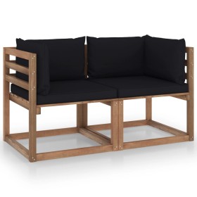 2-seater pallet garden sofa with black cushions by vidaXL, Garden sets - Ref: Foro24-3067279, Price: 135,86 €, Discount: %