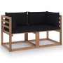 2-seater pallet garden sofa with black cushions by vidaXL, Garden sets - Ref: Foro24-3067279, Price: 132,76 €, Discount: %