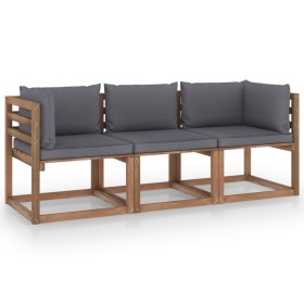 3-seater pallet garden sofa with anthracite cushions by vidaXL, Garden sets - Ref: Foro24-3067284, Price: 181,99 €, Discount: %