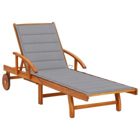 Garden sun lounger with solid acacia wood cushion. by vidaXL, Loungers - Ref: Foro24-3061603, Price: 239,28 €, Discount: %