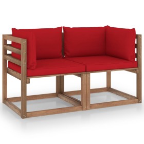 2-Sitzer-Gartensofa aus Paletten mit roten Kissen von vidaXL, Gartensets - Ref: Foro24-3067278, Preis: 131,55 €, Rabatt: %