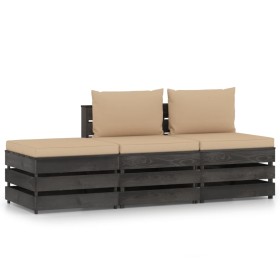 Muebles de jardín 3 piezas con cojines madera impregnada gris de vidaXL, Conjuntos de jardín - Ref: Foro24-3068183, Precio: 2...