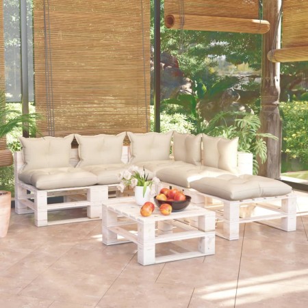 Garden furniture made of 6-piece pallets and pine wood cushions by vidaXL, Garden sets - Ref: Foro24-3066298, Price: 437,73 €...