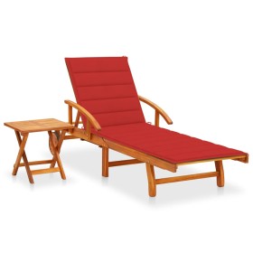 Garden lounger with table and cushion in solid acacia wood by vidaXL, Loungers - Ref: Foro24-3061623, Price: 238,08 €, Discou...