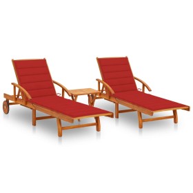 Sonnenliegen mit Tisch und Kissen 2 Stück aus massivem Akazienholz von vidaXL, Liegen - Ref: Foro24-3077351, Preis: 457,99 €,...