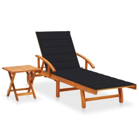 Garden lounger with table and cushion in solid acacia wood by vidaXL, Loungers - Ref: Foro24-3061624, Price: 238,08 €, Discou...