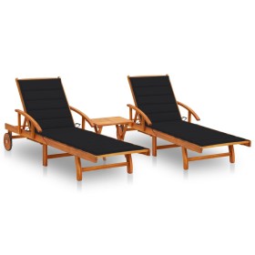 Sun loungers with table and cushions, 2 units solid acacia wood. by vidaXL, Loungers - Ref: Foro24-3077352, Price: 469,24 €, ...