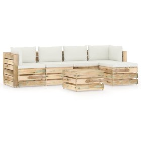 Garden furniture 6 pieces with green impregnated wood cushions by vidaXL, Garden sets - Ref: Foro24-3074665, Price: 675,99 €,...