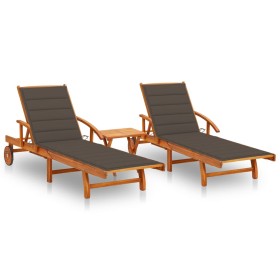 Sun loungers with table and cushions 2 pcs solid acacia wood by vidaXL, Loungers - Ref: Foro24-3077353, Price: 381,46 €, Disc...