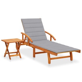 Garden lounger with table and cushion in solid acacia wood by vidaXL, Loungers - Ref: Foro24-3061618, Price: 243,06 €, Discou...