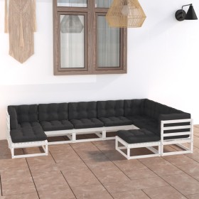 9-teiliges Gartenmöbel-Set mit Kissen aus weißem Kiefernholz von vidaXL, Gartensets - Ref: Foro24-3076805, Preis: 697,23 €, R...