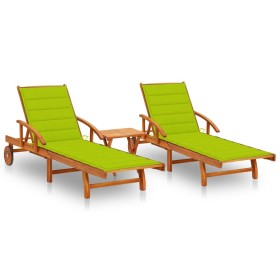 Sonnenliegen mit Tisch und Kissen 2 Stück aus massivem Akazienholz von vidaXL, Liegen - Ref: Foro24-3077356, Preis: 469,24 €,...