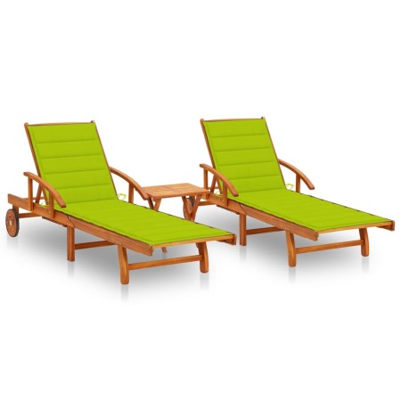 Sun loungers with table and cushions 2 pcs solid acacia wood by vidaXL, Loungers - Ref: Foro24-3077356, Price: 381,08 €, Disc...