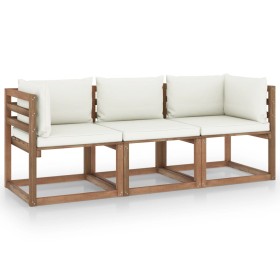 3-Sitzer-Gartensofa aus Paletten mit weißen Kissen von vidaXL, Gartensets - Ref: Foro24-3067286, Preis: 216,99 €, Rabatt: %