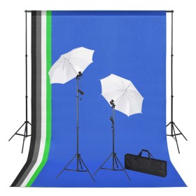 Fotostudio-Set mit Kulissen, Scheinwerfern und Sonnenschirmen von vidaXL, Blitze und Studiobeleuchtung - Ref: Foro24-3051357,...