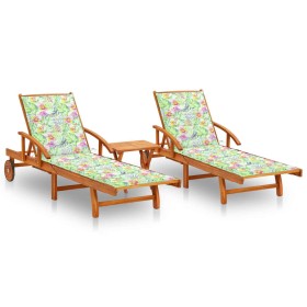 Sonnenliegen mit Tisch und Kissen 2 Stück aus massivem Akazienholz von vidaXL, Liegen - Ref: Foro24-3077357, Preis: 444,99 €,...