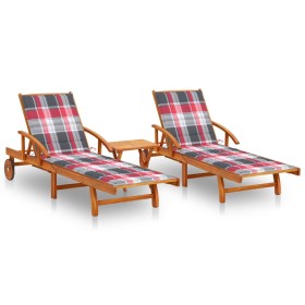 Sonnenliegen mit Tisch und Kissen 2 Stück aus massivem Akazienholz von vidaXL, Liegen - Ref: Foro24-3077358, Preis: 462,99 €,...