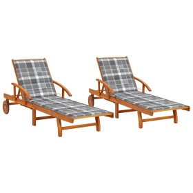 Sonnenliegen mit Kissen 2 Einheiten aus massivem Akazienholz von vidaXL, Liegen - Ref: Foro24-3077344, Preis: 464,99 €, Rabat...