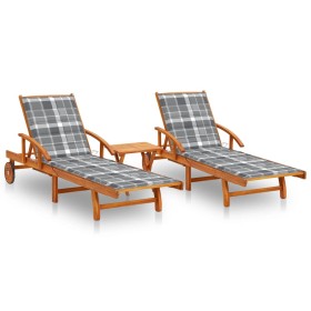 Sun loungers with table and cushions, 2 units solid acacia wood. by vidaXL, Loungers - Ref: Foro24-3077359, Price: 445,99 €, ...