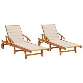 Sonnenliegen mit Kissen 2 Einheiten aus massivem Akazienholz von vidaXL, Liegen - Ref: Foro24-3077332, Preis: 460,99 €, Rabat...