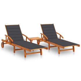 Sonnenliegen mit Tisch und Kissen 2 Stück aus massivem Akazienholz von vidaXL, Liegen - Ref: Foro24-3077345, Preis: 460,99 €,...