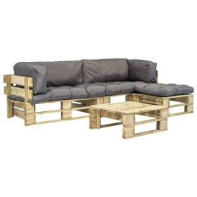 Garden pallet sofas 4 pieces wood with gray cushions by vidaXL, Garden sets - Ref: Foro24-275309, Price: 399,42 €, Discount: %