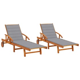 Sun loungers with cushions, 2 units solid acacia wood by vidaXL, Loungers - Ref: Foro24-3077331, Price: 323,81 €, Discount: %