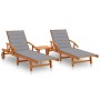 Sun loungers with table and cushions, 2 units solid acacia wood. by vidaXL, Loungers - Ref: Foro24-3077346, Price: 387,67 €, ...