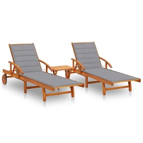 Sun loungers with table and cushions, 2 units solid acacia wood. by vidaXL, Loungers - Ref: Foro24-3077346, Price: 469,24 €, ...