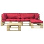 4-teilige Gartensofas aus Holzpaletten mit roten Kissen von vidaXL, Gartensets - Ref: Foro24-275310, Preis: 328,99 €, Rabatt: %