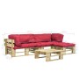 4-teilige Gartensofas aus Holzpaletten mit roten Kissen von vidaXL, Gartensets - Ref: Foro24-275310, Preis: 328,99 €, Rabatt: %