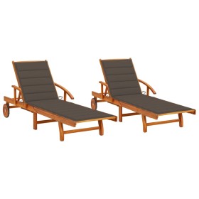 Sonnenliegen mit Kissen 2 Einheiten aus massivem Akazienholz von vidaXL, Liegen - Ref: Foro24-3077338, Preis: 319,10 €, Rabat...