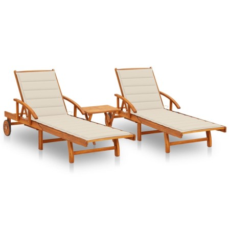 Sonnenliegen mit Tisch und Kissen 2 Stück aus massivem Akazienholz von vidaXL, Liegen - Ref: Foro24-3077347, Preis: 381,08 €,...