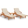 Sun loungers with table and cushions 2 pcs solid acacia wood by vidaXL, Loungers - Ref: Foro24-3077347, Price: 381,08 €, Disc...