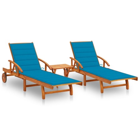 Sun loungers with table and cushions 2 pcs solid acacia wood by vidaXL, Loungers - Ref: Foro24-3077349, Price: 381,46 €, Disc...