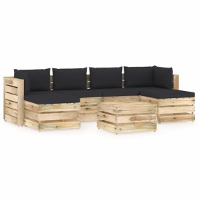 Gartenmöbel 7-teilig mit grün imprägnierten Holzkissen von vidaXL, Gartensets - Ref: Foro24-3074718, Preis: 694,99 €, Rabatt: %