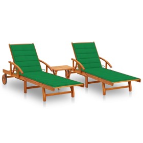 Sun loungers with table and cushions, 2 units solid acacia wood. by vidaXL, Loungers - Ref: Foro24-3077350, Price: 381,08 €, ...