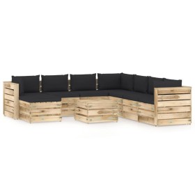 Garden furniture 9 pieces with green impregnated wood cushions by vidaXL, Garden sets - Ref: Foro24-3074790, Price: 883,97 €,...