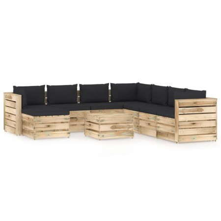 Gartenmöbel 9-teilig mit grün imprägnierten Holzkissen von vidaXL, Gartensets - Ref: Foro24-3074790, Preis: 883,97 €, Rabatt: %