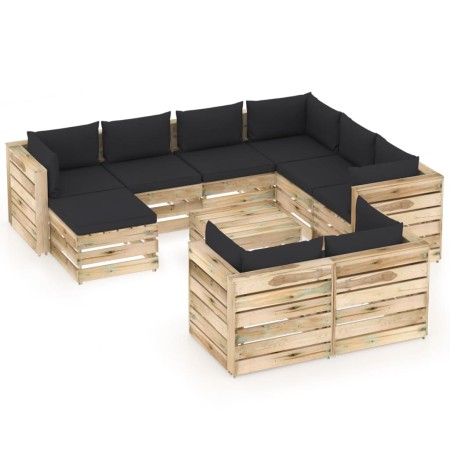 Gartenmöbel 10-teilig mit grün imprägnierten Holzkissen von vidaXL, Gartensets - Ref: Foro24-3074802, Preis: 1,00 €, Rabatt: %