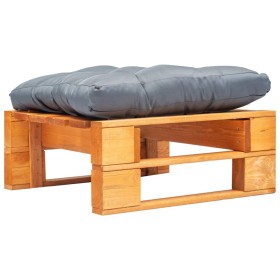 Garden pallet ottoman with honey brown wood gray cushion by vidaXL, Outdoor ottomans - Ref: Foro24-277441, Price: 56,99 €, Di...