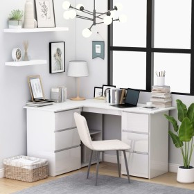 Glossy white plywood corner desk 145x100x76 cm by vidaXL, Desks - Ref: Foro24-801095, Price: 223,41 €, Discount: %