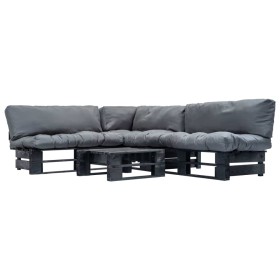 Pallet garden furniture with gray cushions 4 pieces wood by vidaXL, Garden sets - Ref: Foro24-277422, Price: 388,62 €, Discou...