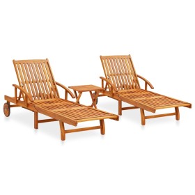 Set de tumbonas con mesita 2 uds madera maciza de acacia de vidaXL, Tumbonas - Ref: Foro24-3057996, Precio: 489,99 €, Descuen...