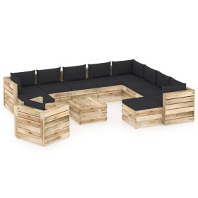 Garden furniture 12 pieces with green impregnated wood cushions by vidaXL, Garden sets - Ref: Foro24-3074898, Price: 1,00 €, ...