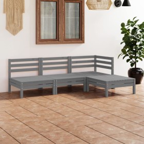 Gartenmöbel-Set 4-teilig aus massivem grauem Kiefernholz von vidaXL, Gartensets - Ref: Foro24-3082629, Preis: 203,99 €, Rabat...