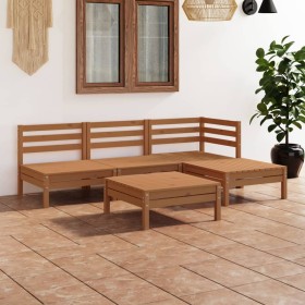 Juego muebles de jardín 5 pzas madera maciza pino marrón miel de vidaXL, Conjuntos de jardín - Ref: Foro24-3082635, Precio: 2...