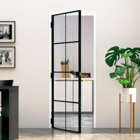 Interior door made of tempered glass and black aluminum, measuring 76x201.5 cm. by vidaXL, Doors for the home - Ref: Foro24-1...